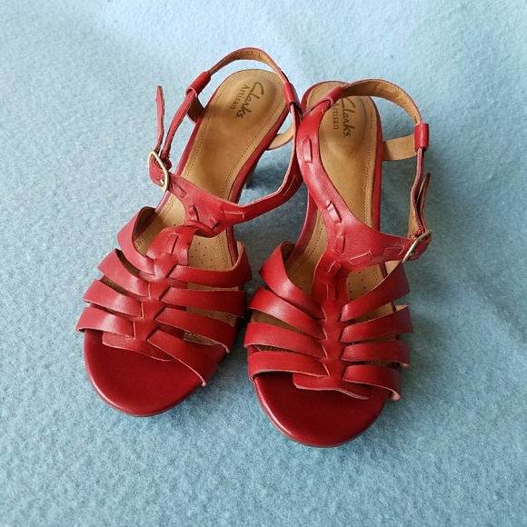 clarks red sandals